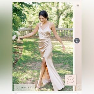 New with tags champagne gold Rory satin dress from Revelry.